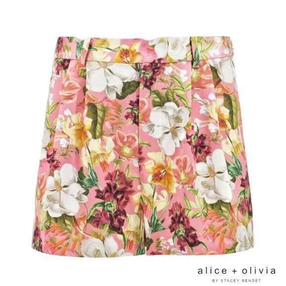 Alice + Olivia *NWT* Conry Conroy Pleated Juniper Rose Floral Print Satin Short - Picture 12 of 14